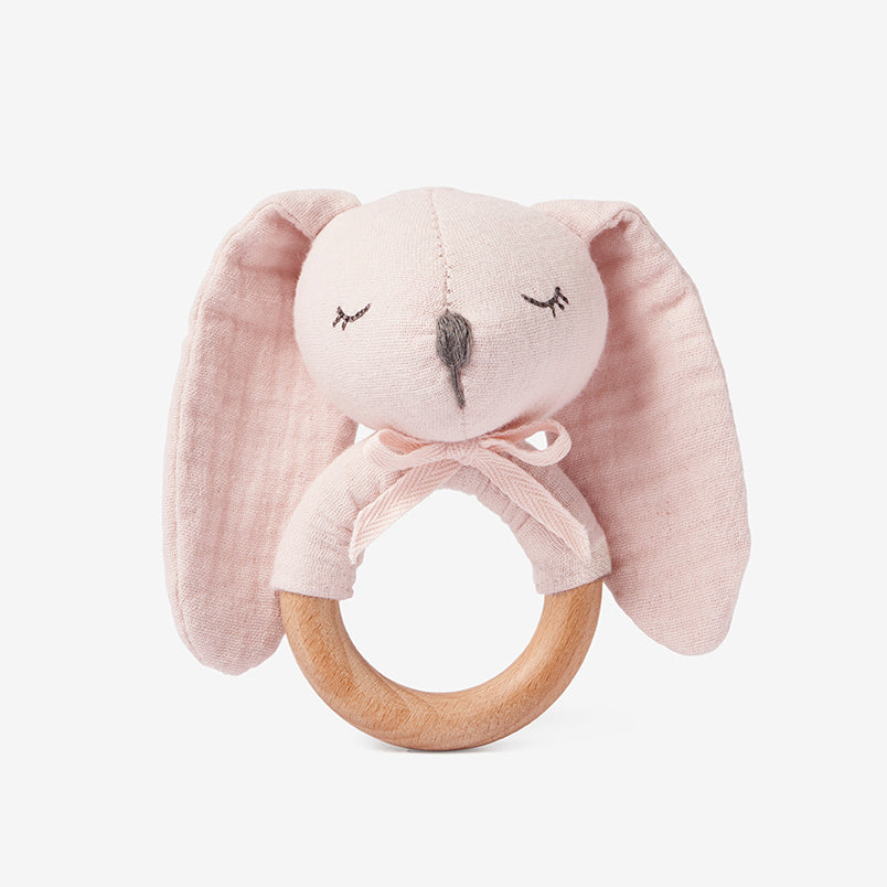 BLUSH BUNNY WOODEN BABY RATTLE