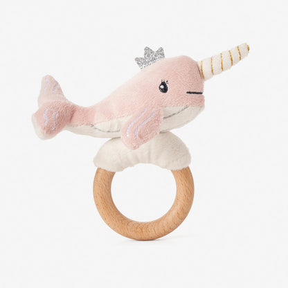 PLUSH NARWHAL WOODEN RING RATTLE