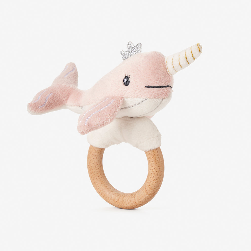 PLUSH NARWHAL WOODEN RING RATTLE