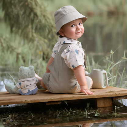 POND FRIENDS ORGANIC COTTON MUSLIN TOP & LINEN BLEND OVERALLS