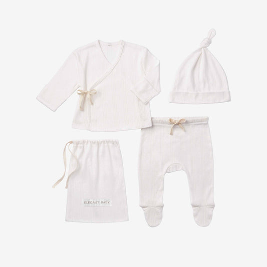 White Organic Cotton Pointelle Layette 3 Pc Gift Set NB