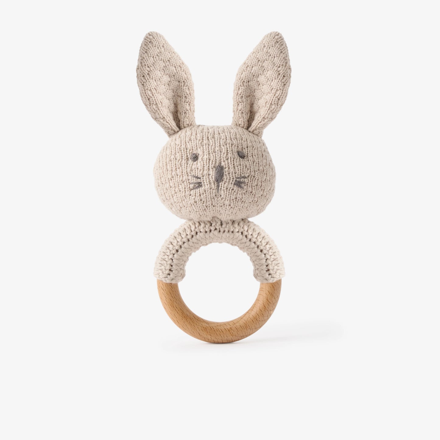 BUNNY KNIT WOODEN RING RATTLE