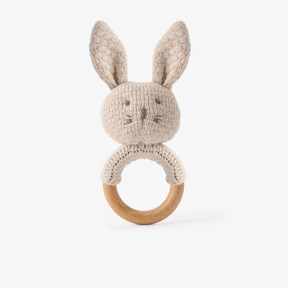 BUNNY KNIT WOODEN RING RATTLE