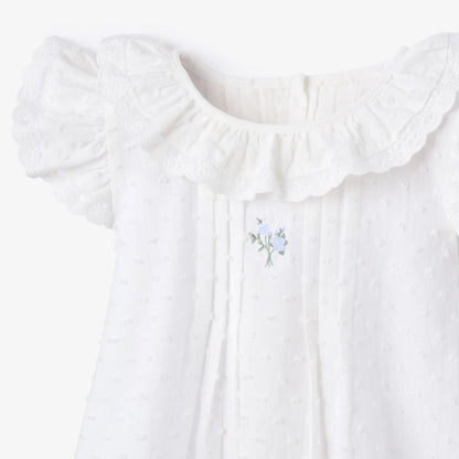 SWISS DOT PINTUCKED DRESS W/ ROSE EMBROIDERY