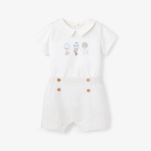 UP & AWAY EMBROIDERED BODYSUIT & SEERSUCKER SHORT SET