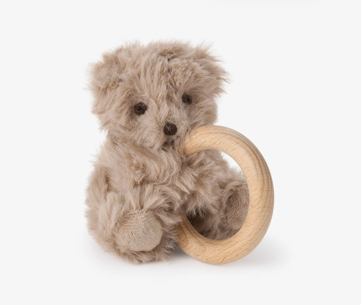Elegant Baby Wooden Ring Bear Brown Rattle