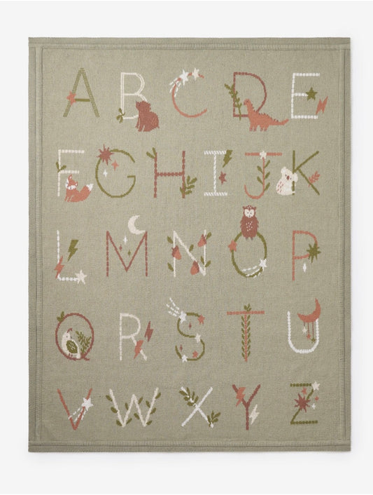 WHEAT ALPHABET BASICS KNIT BABY BLANKET