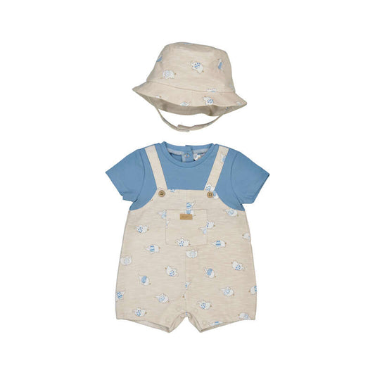 Newborn Boy Romper with Hat and Faux Dungaree 1607