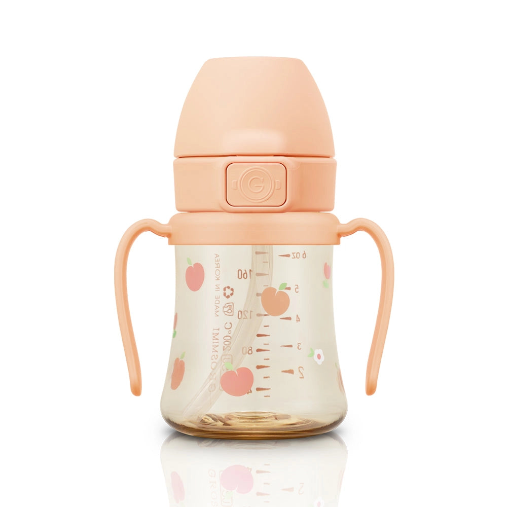 Grosmimi Ppsu Straw Cup with Flip Top - 6oz (200ml) Peach Flower