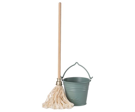 Bucket & mop, Miniature - Light blue