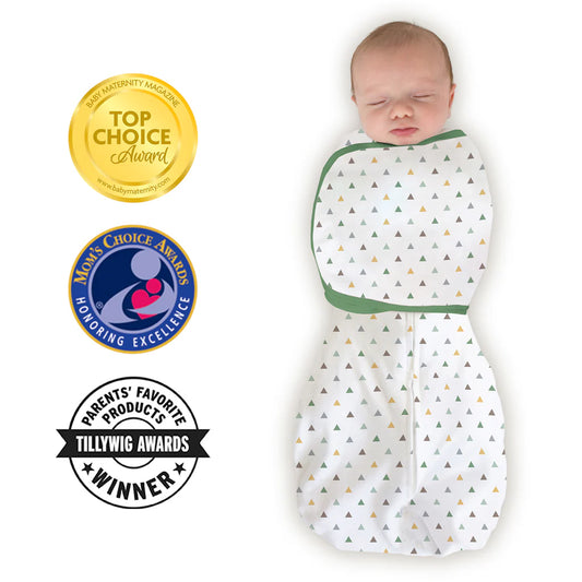 Organic Omni Swaddle Sack with Wrap - Arms Up Sleeves & Mitten Cuffs, Tranquility Triangles