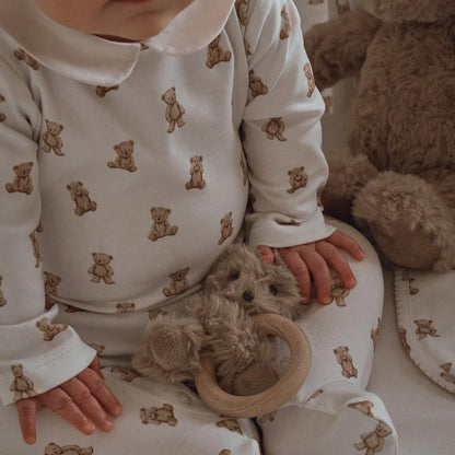 Elegant Baby Wooden Ring Bear Brown Rattle