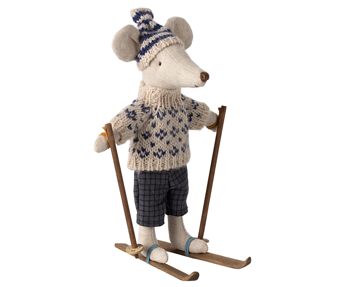 Winter mouse with ski set, Dad - Blue