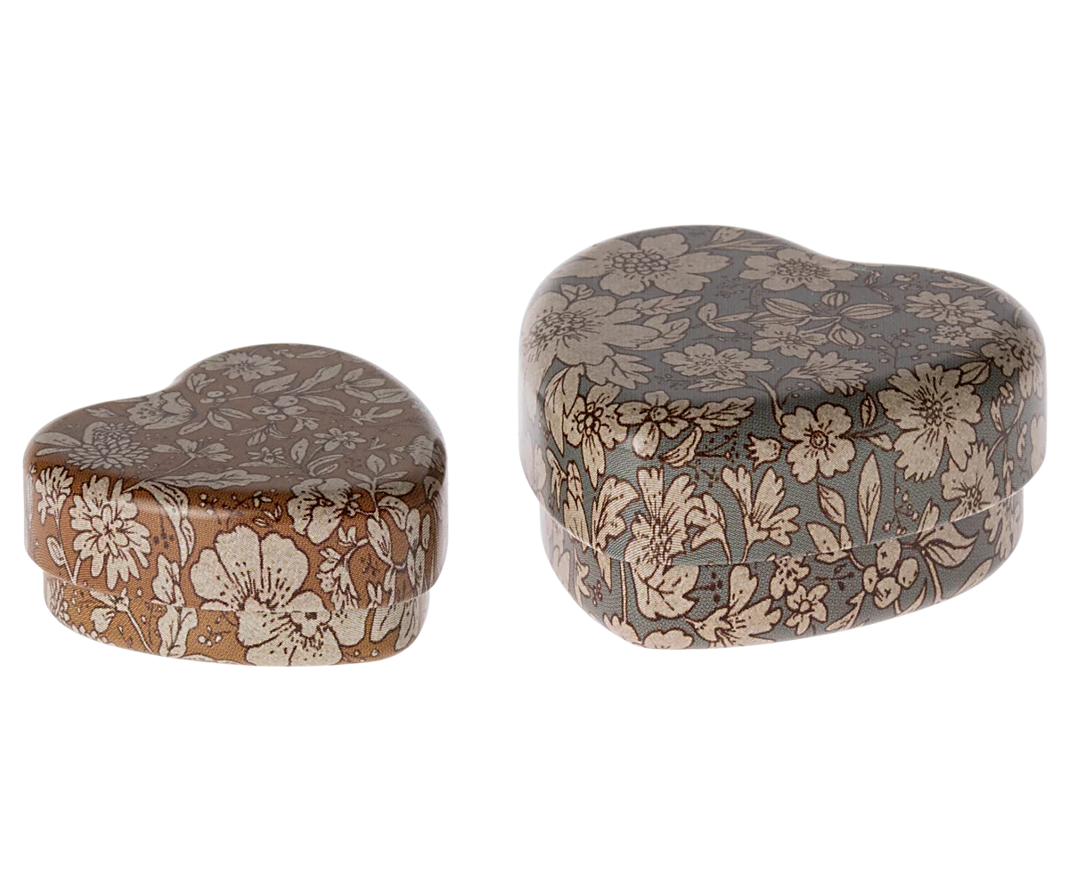 Metal Heart Box, 2 pcs - Blue Blossom