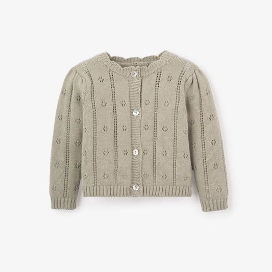 SAGE POINTELLE KNIT BABY CARDIGAN