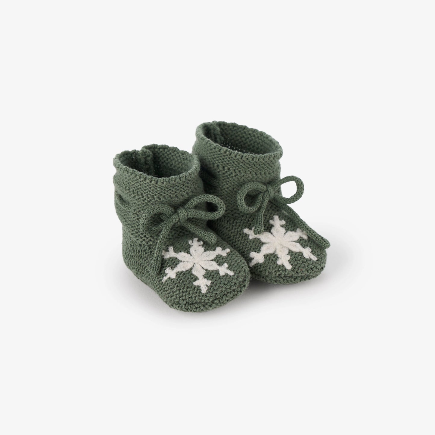 GREEN SNOWFLAKE GARTER KNIT BABY BOOTIES