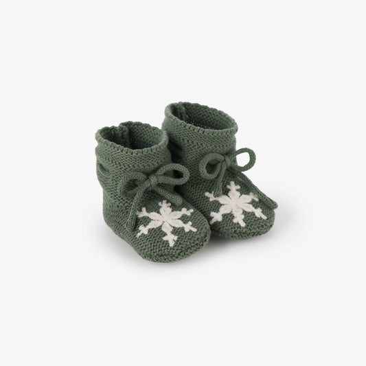 GREEN SNOWFLAKE GARTER KNIT BABY BOOTIES