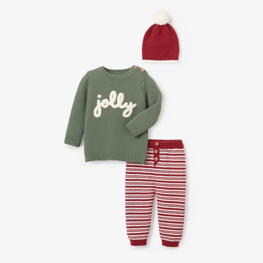 JOLLY SWEATER, KNIT PANT, & HAT SET
