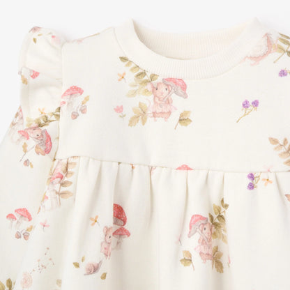 Magical Mouse Organic Cotton Fleece Ruffle Sleeve Dress + Taupe Ribbed Leggings