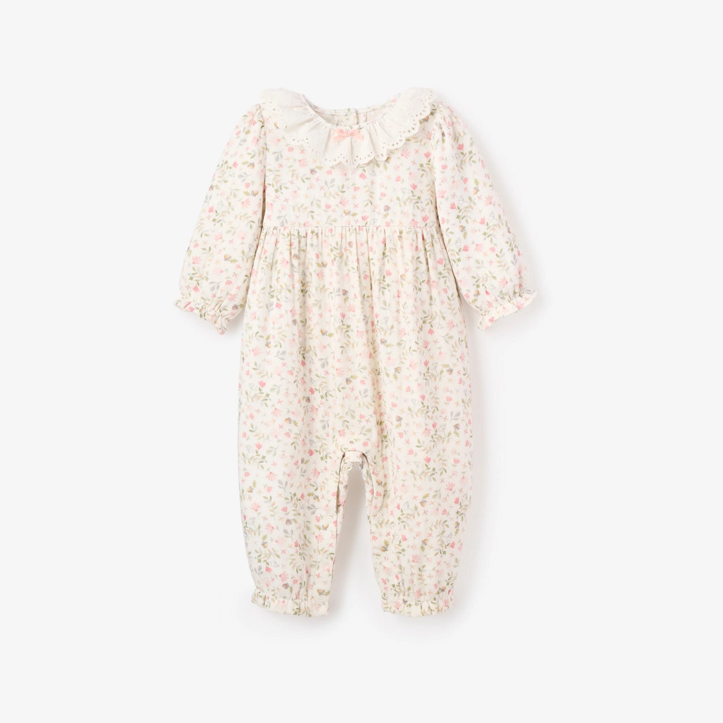 Fairytale Floral Organic Muslin Jumpsuit w/ Eyelet Lace Collar