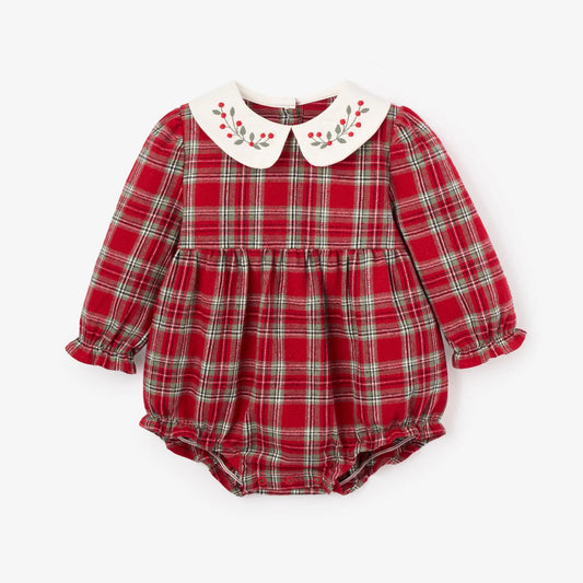 HOLIDAY RED TARTAN BUBBLE W/ EMBROIDERED COLLAR