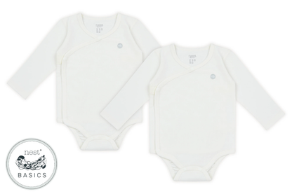 Basics Kimono Ribbed Long Sleeve Onesie (Organic Cotton, 2 Pack) - White