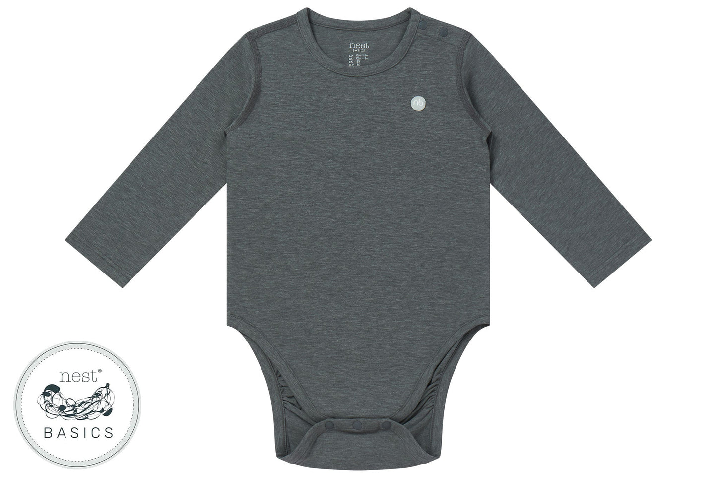 Basics Long Sleeve Onesie (Bamboo Cotton) - Charcoal