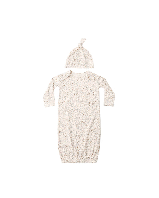 Quincy Mae Bamboo baby gown + hat set Bloom