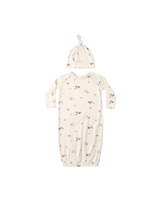 Quincy Mae Bamboo baby gown + hat set Woodland
