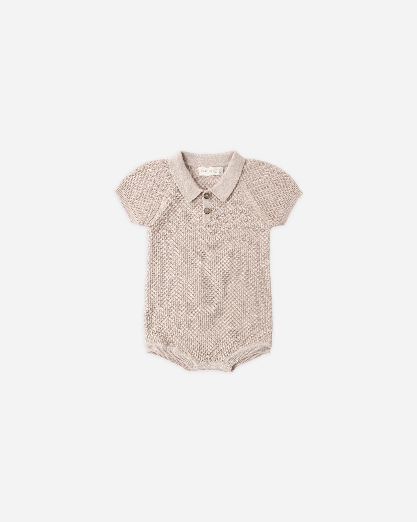Quincy Mae Knit Polo Romper Heathered Latte