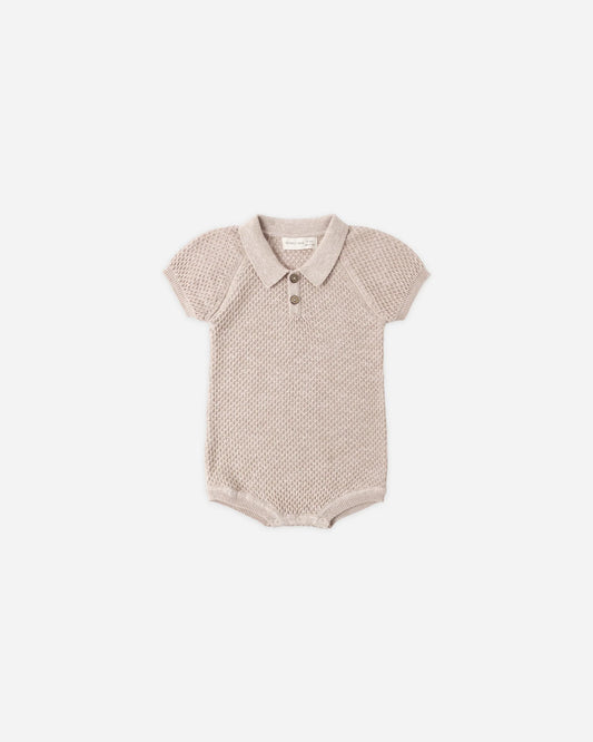 Quincy Mae Knit Polo Romper Heathered Latte