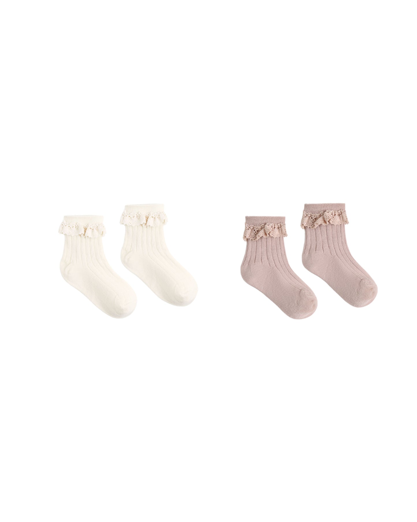 RYLEE+CRU 2-Pack Lace Trim Socks - Rosewood , Natural