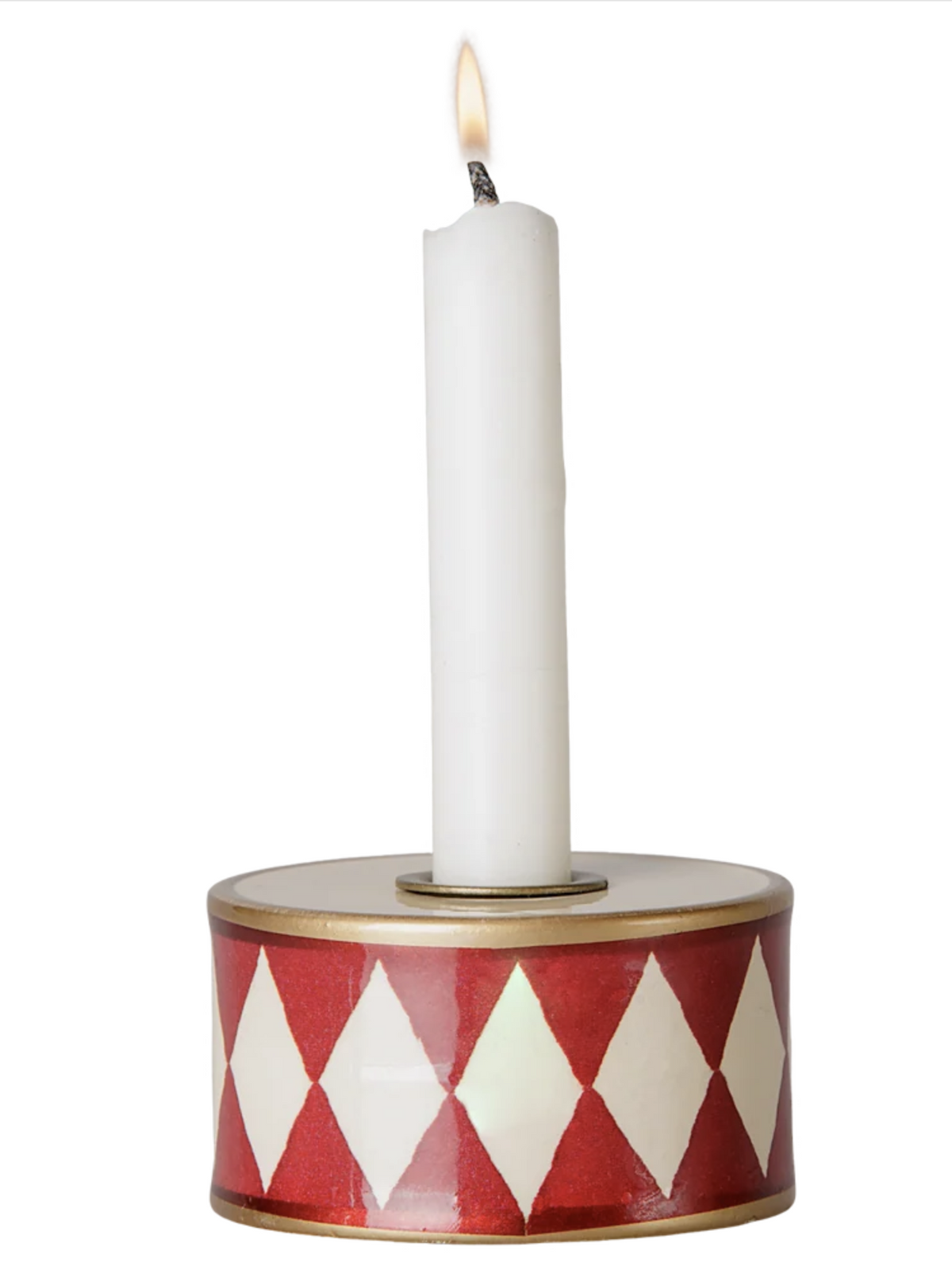 Candle Holder Drum - Red/Off white