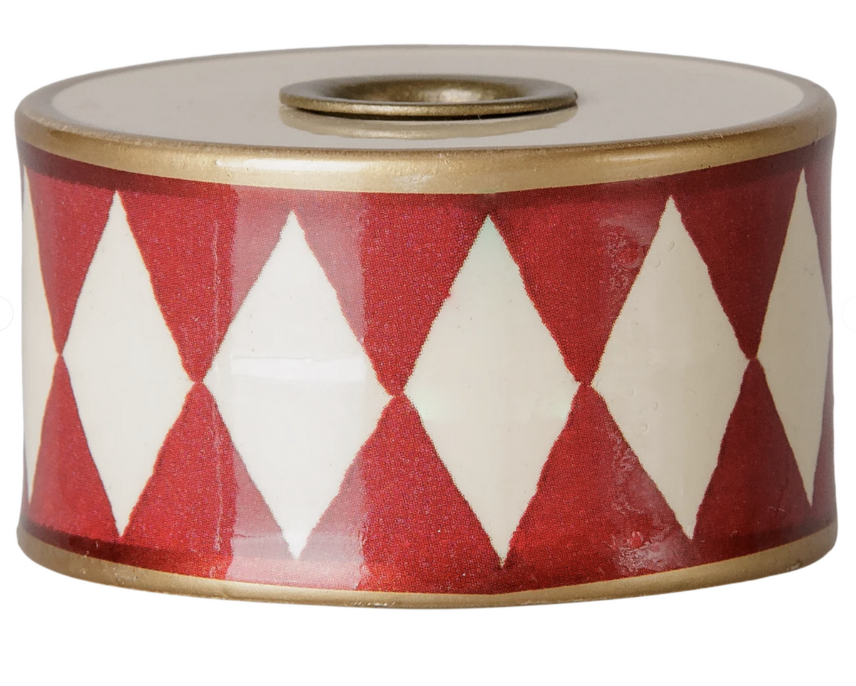 Candle Holder Drum - Red/Off white
