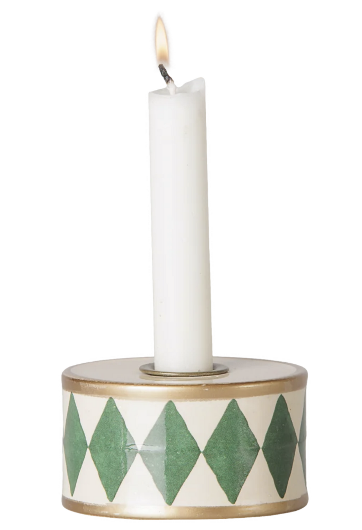 Candle Holder Drum - Green/Off white