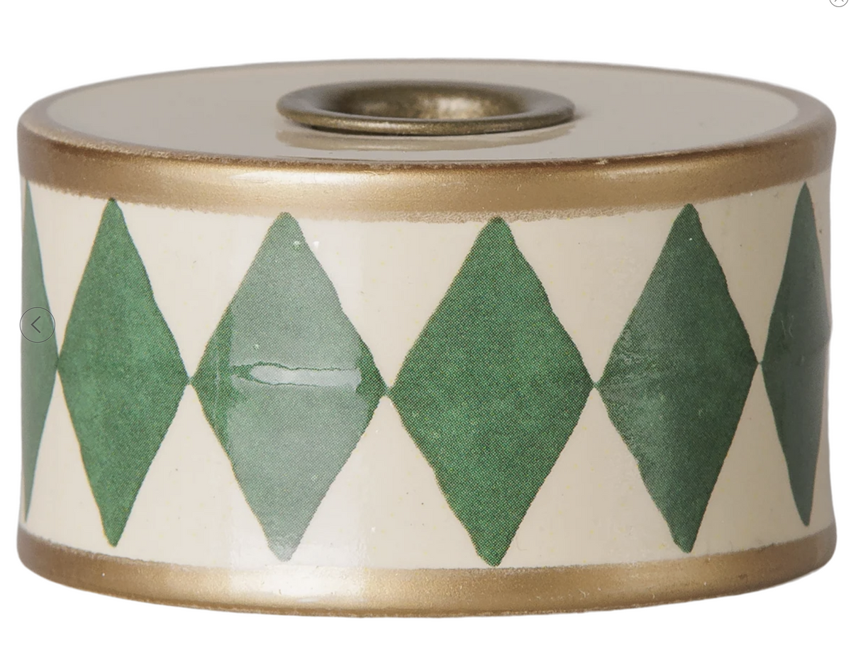 Candle Holder Drum - Green/Off white