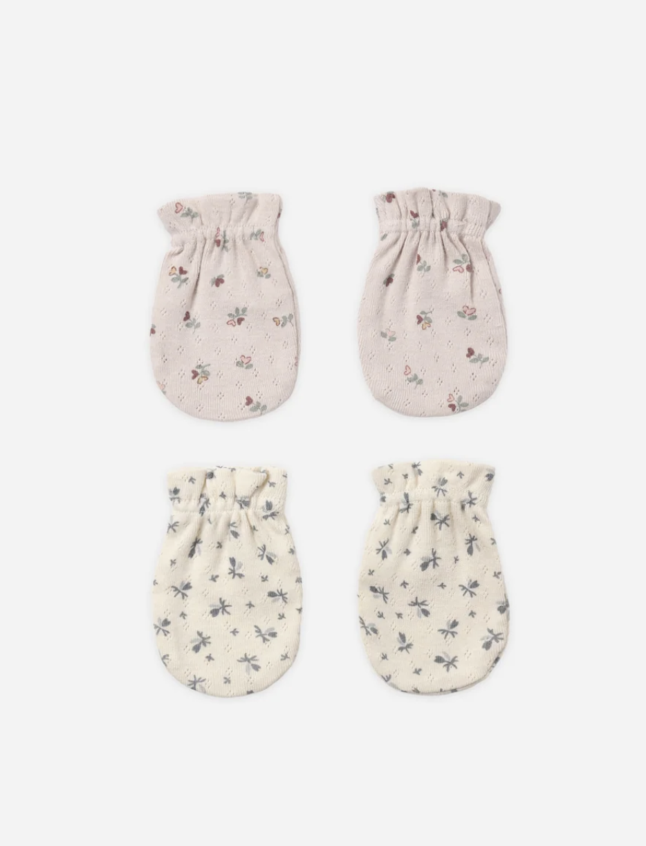 Quincy Mae No Scratch Mittens - OS Set of 2 || Blue Ditsy, Heart Ditsy