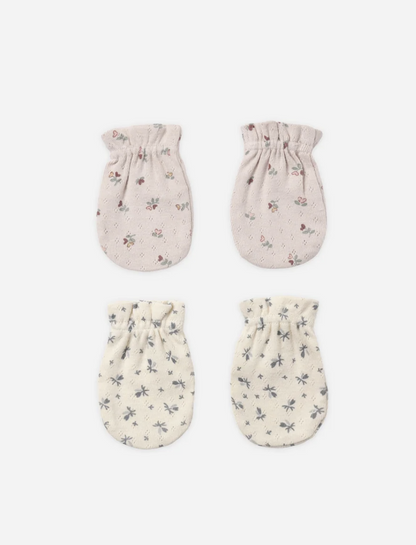 Quincy Mae No Scratch Mittens - OS Set of 2 || Blue Ditsy, Heart Ditsy