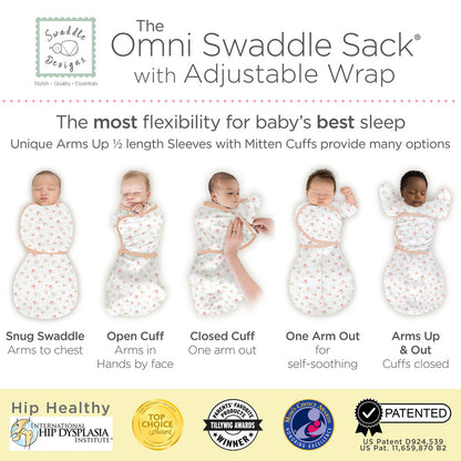 Omni Swaddle Sack, Watercolor Peachy Pink Floral, Small 0-3 Mo
