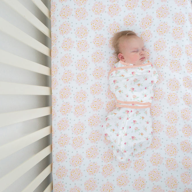 Omni Swaddle Sack, Watercolor Peachy Pink Floral, Small 0-3 Mo