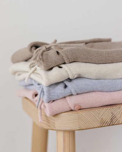 Quincy Mae Wrap Knit Footie || Heathered Dusty Blue