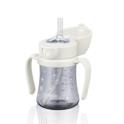 Grosmimi PPSU Straw Cup with Flip Top - 6oz (200ml): Space_White