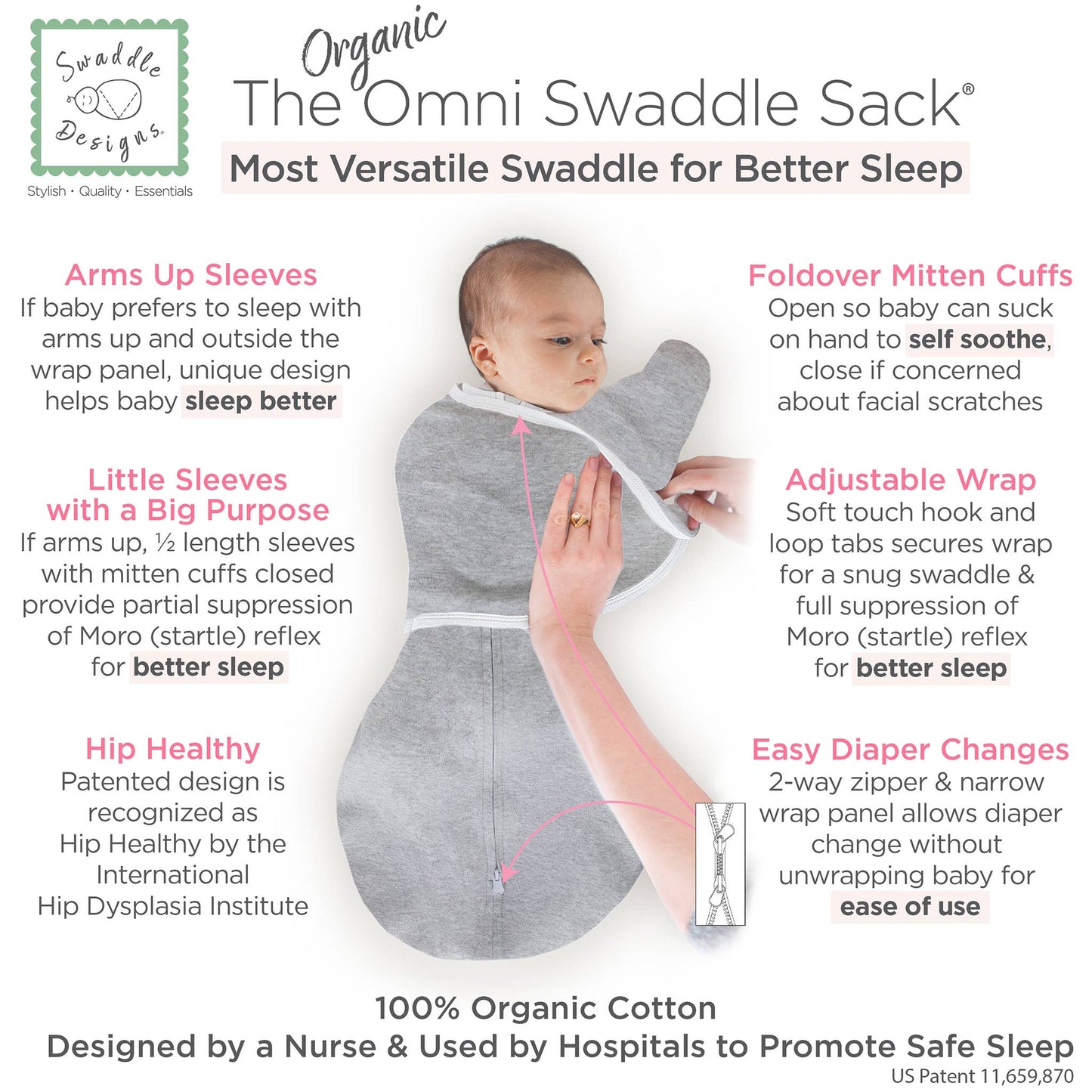Organic Omni Swaddle Sack, Heathered Gray