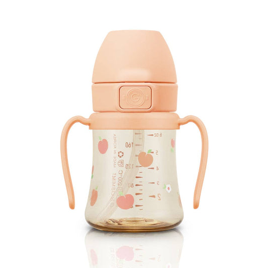 Grosmimi PPSU Straw Cup with Flip Top - 6oz (200ml): Peach Flower