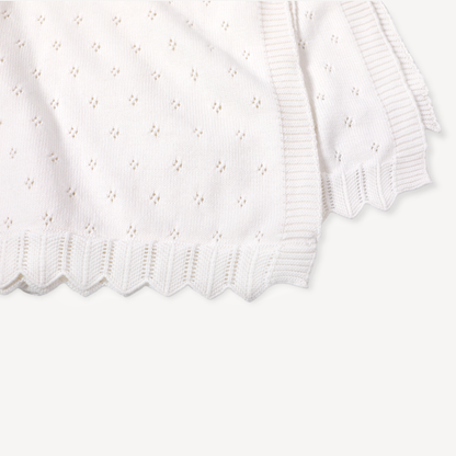 Dove White Classic Pointelle Knit Baby Blanket (Organic): Ivory