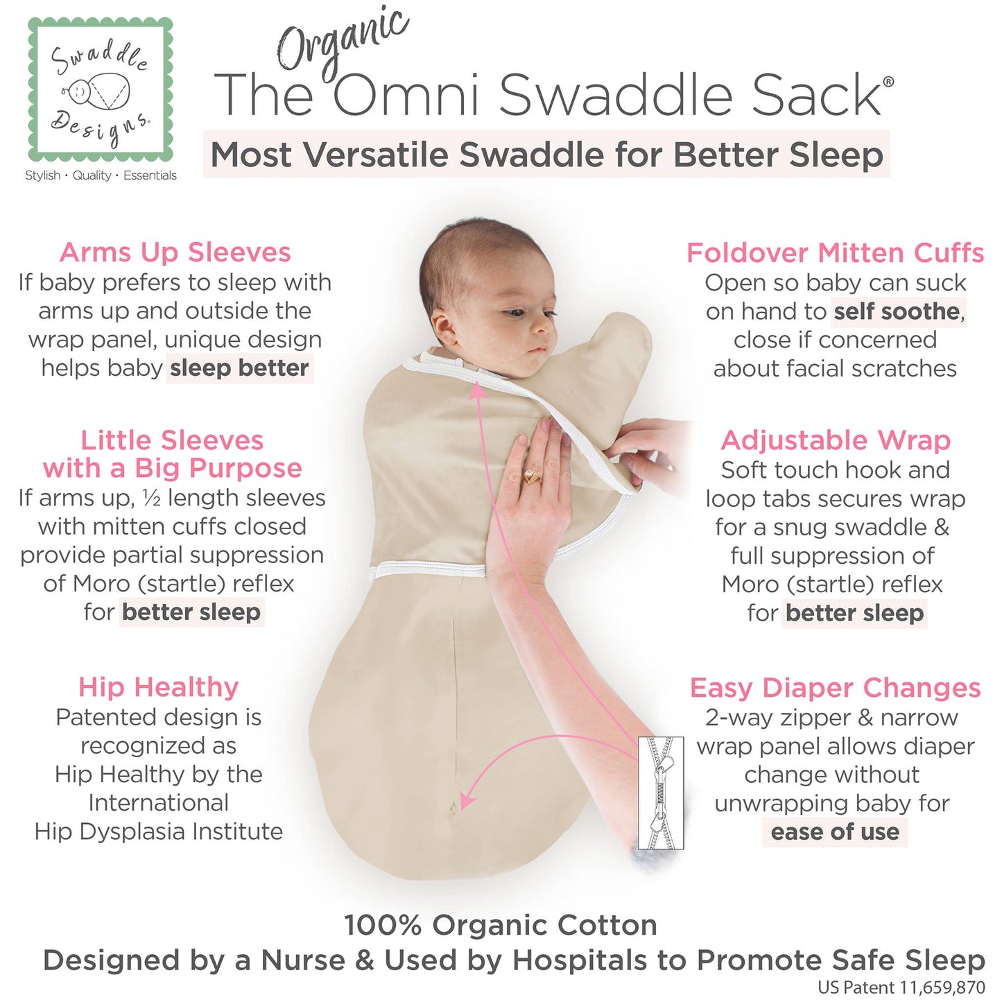Organic Omni Swaddle Sack, Sand Dollar