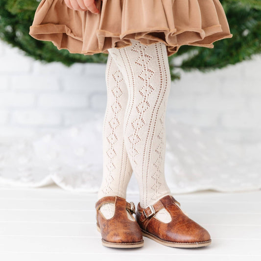 Little Stocking Co. Fancy Knit Tights - Vanilla