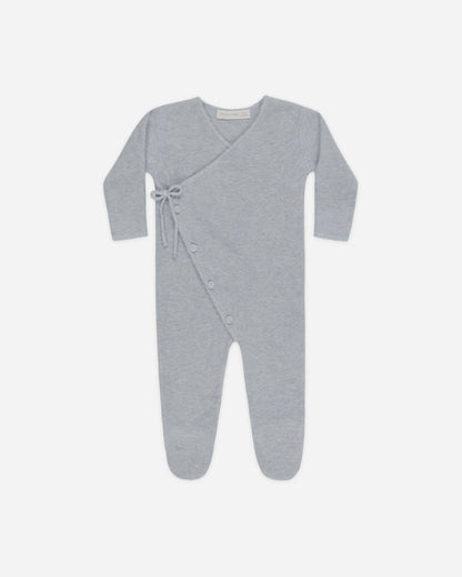 Quincy Mae Wrap Knit Footie || Heathered Dusty Blue