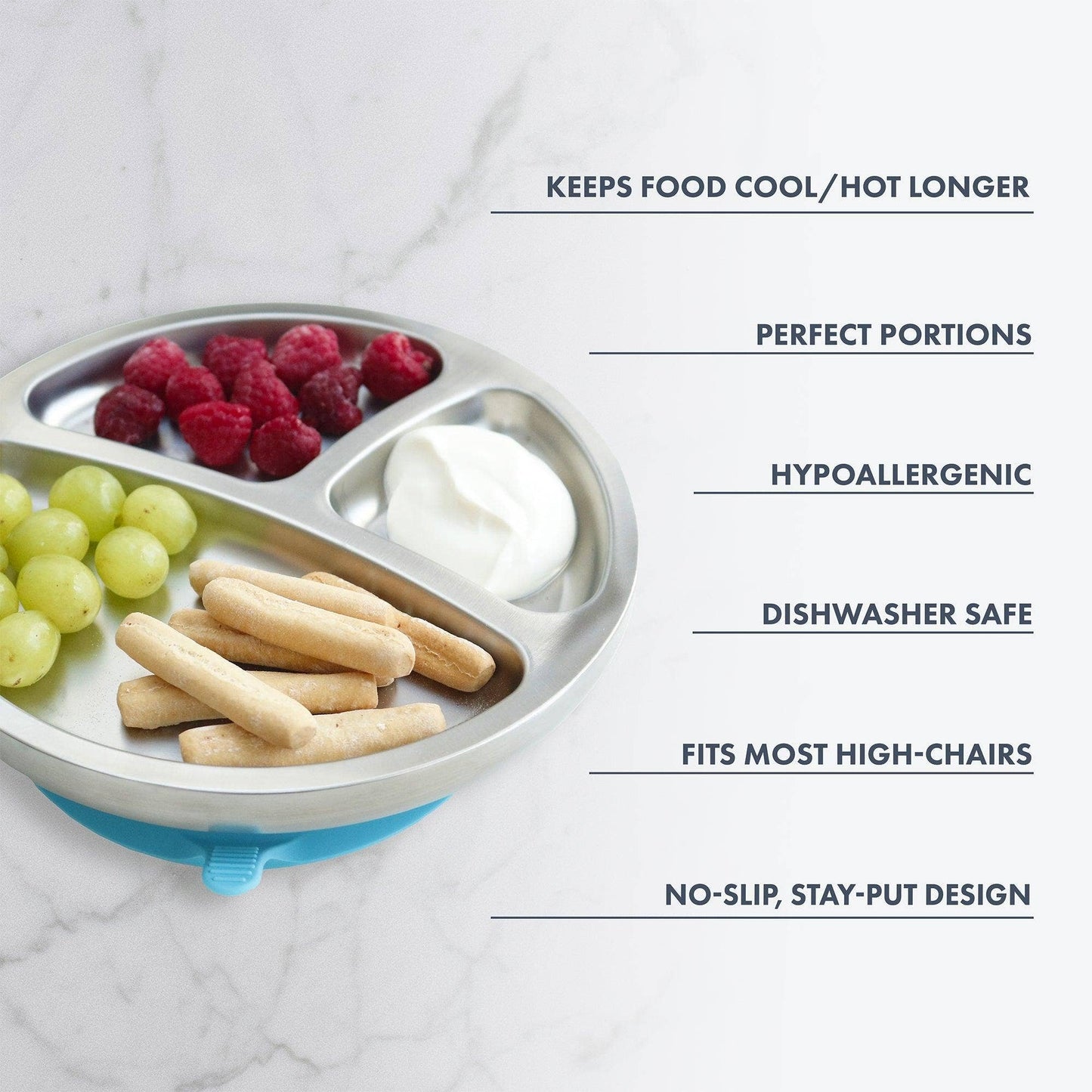 Baby Round Divided Plate | Stainless Steel & Silicone: Pink