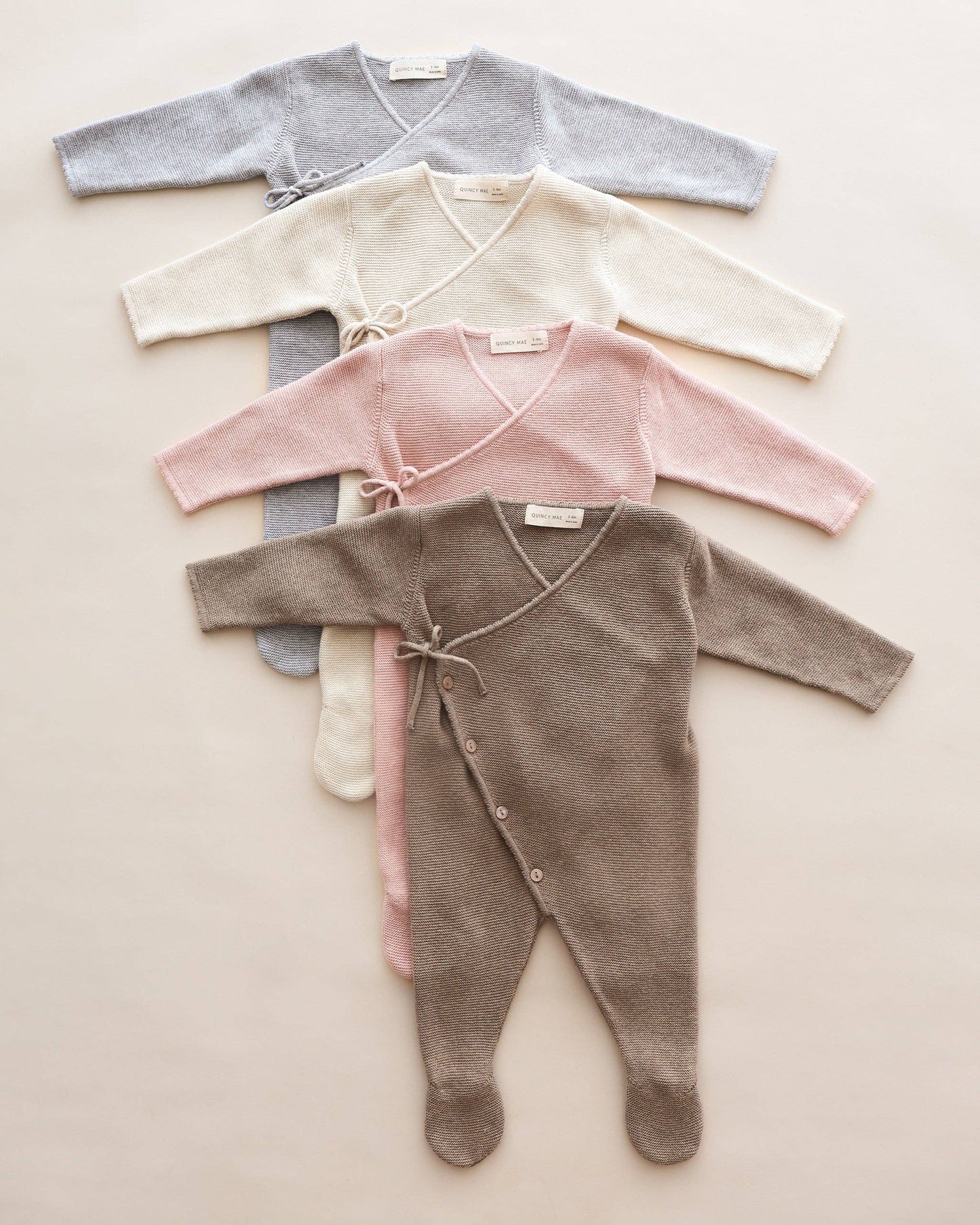 Quincy Mae Wrap Knit Footie || Heathered Dusty Blue
